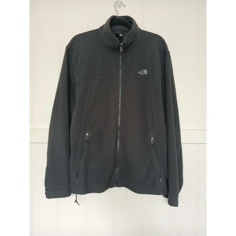 The North Face Full-Zip Pocket Fleece Logo Jacket‎ Mens L Gray Outdoor Hiking